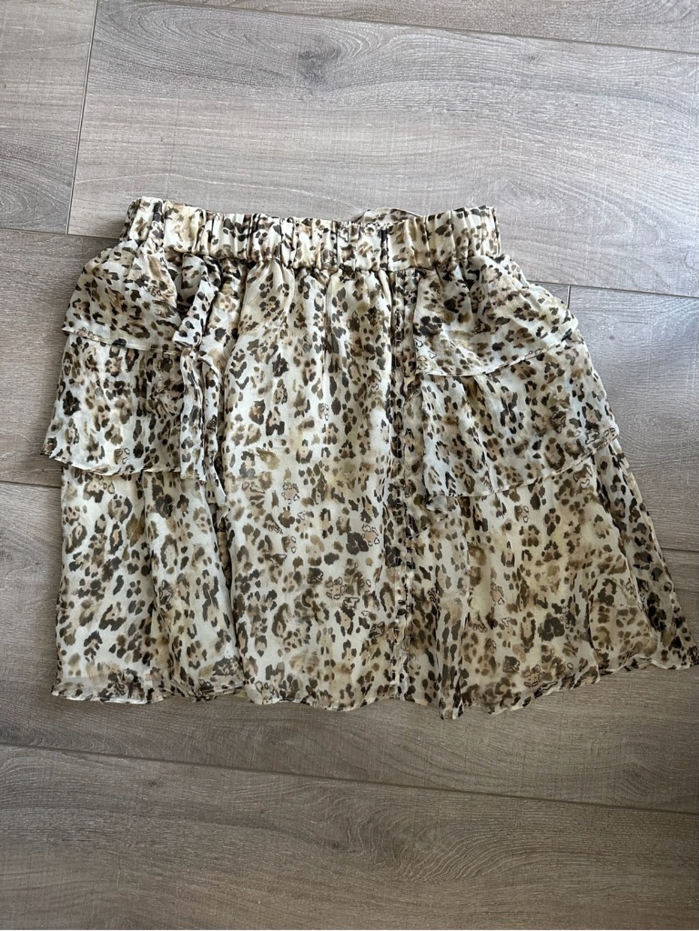 IRO Beige Leopard Tiered Mini Skirt